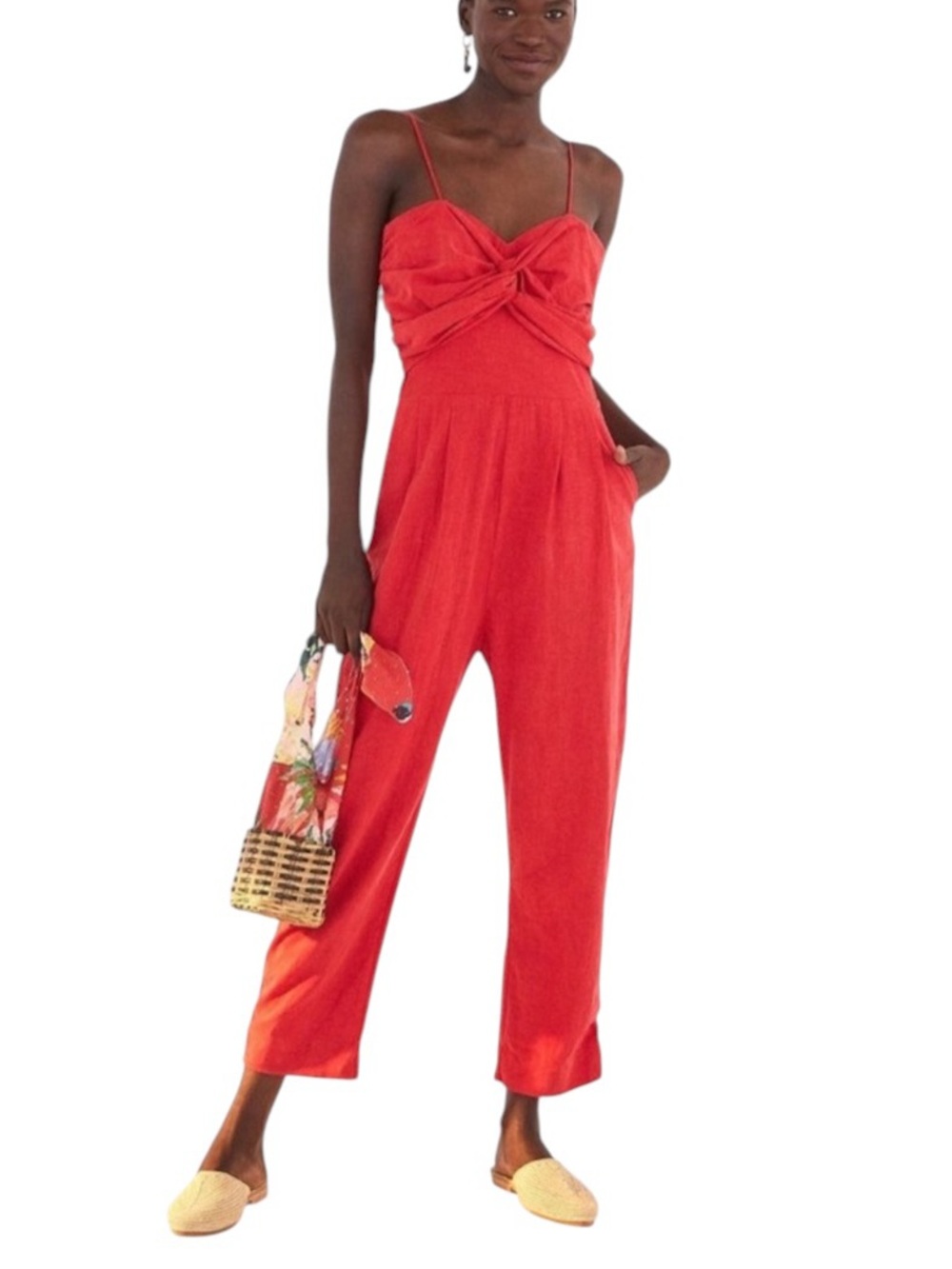 FARM RIO Cherry Red Linen Jumpsuit Size L